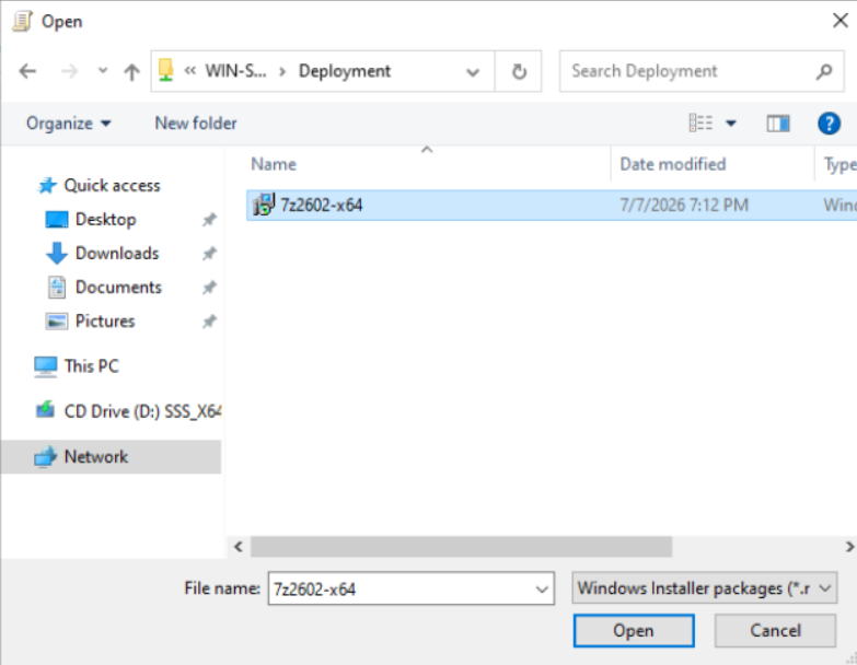 Selecting the 7ZIP package